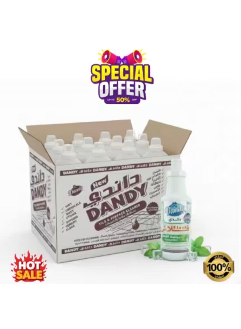 A carton of Flash Dandy disinfectant and cleaner with full protection, featuring a pleasant mint scent, free from smoke and unpleasant odors, made in Saudi Arabia